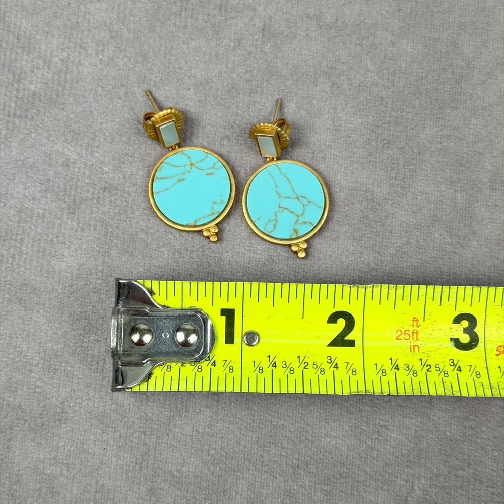 Freida Rothman Turquoise Mother of Pearl Drop Earrings Matte Gold 925 Silver - Picture 10 of 10